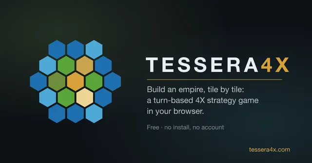 The Tessera4X mark beside the name and the line: Build an empire, tile by tile