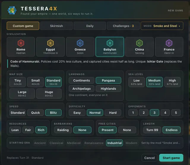 Setting up a new Tessera4X game